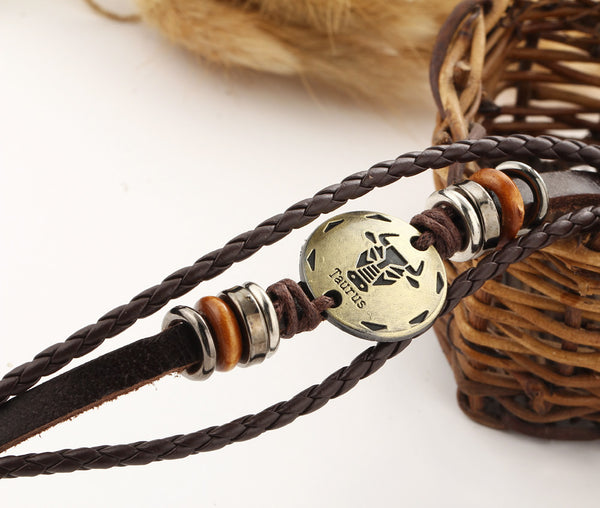 Zodiac Constellation Cowhide Bracelet