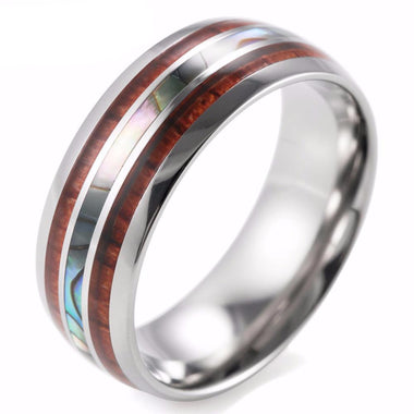 Titanium with Double Wood & Pearl Ring