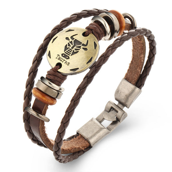 Zodiac Constellation Cowhide Bracelet